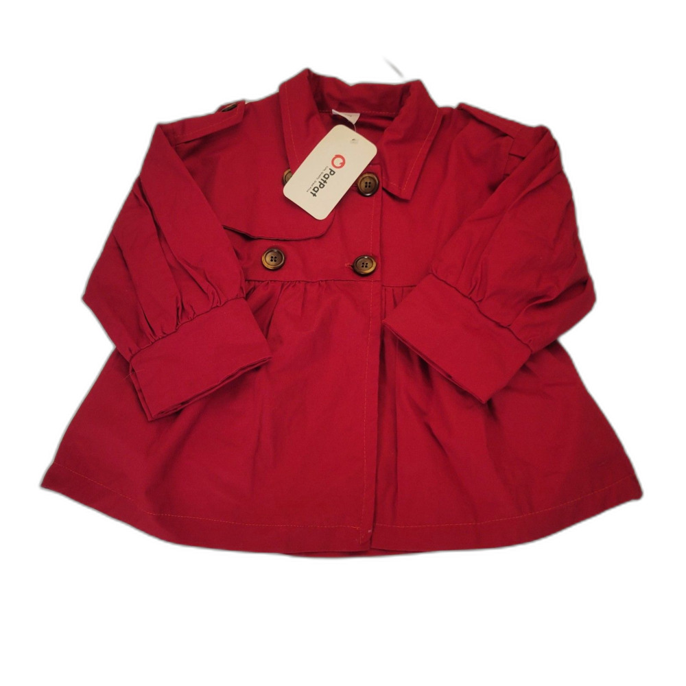 NWT PatPat Baby Girl Red Double-Breasted Trench Coat Jacket 6-9M